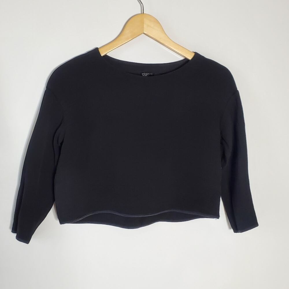 The Fisher Project Black Thick Knit Crepe Long sleeve Cropped top Size XXS